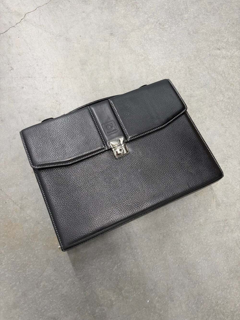 Capacci Black Pebbled Leather Professional Briefcase with Shoulder Strap